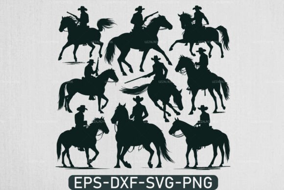 Cowboy Cowgirl Silhouette Bundle, Horse