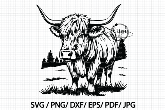 Highland Cow on the Hill Svg Png Clipart
