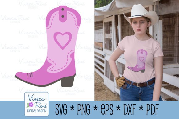Pink Cowgirl Boot with Heart Svg Png